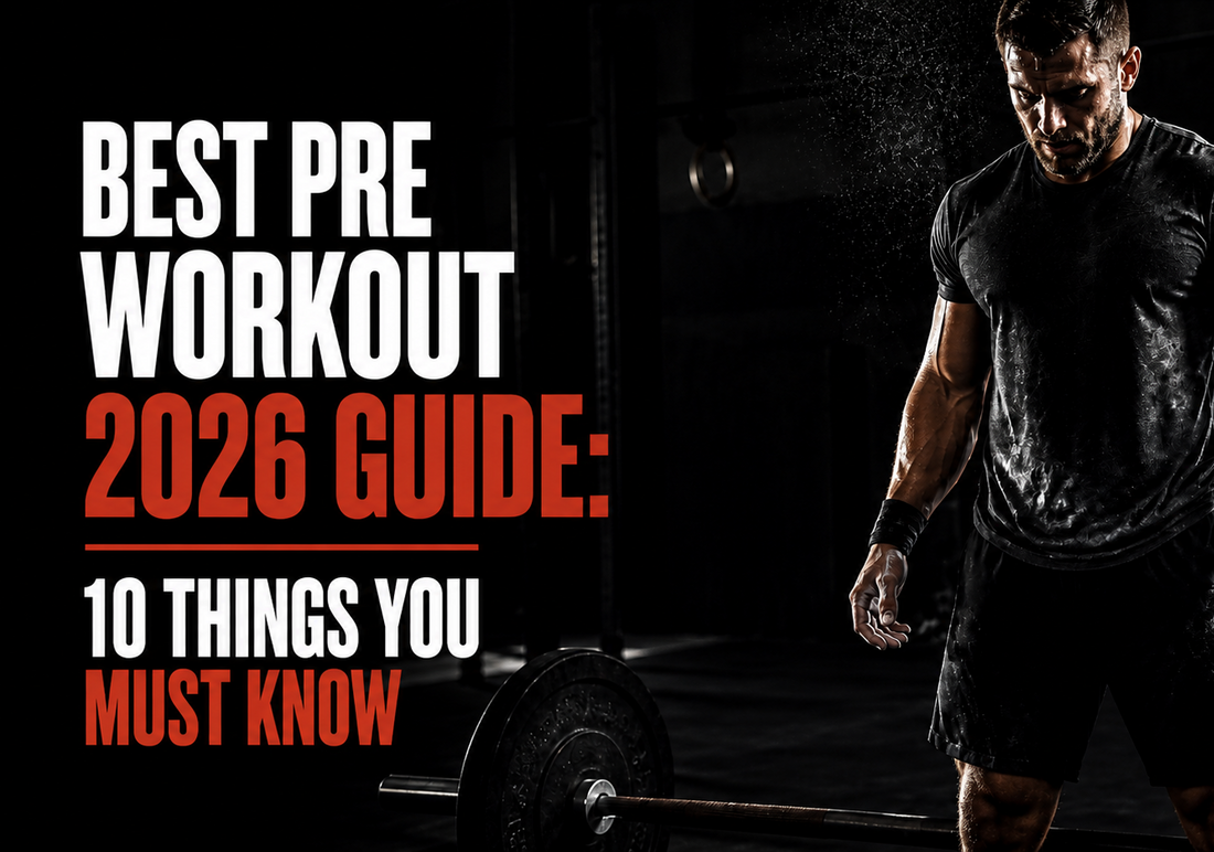  Man in workout gear with text about a pre-workout guide for 2026.