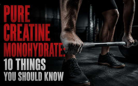 a man's hands holding a barbell with chalk on them and the text 'Pure Creatine Monohydrate: 10 Things You Should Know"