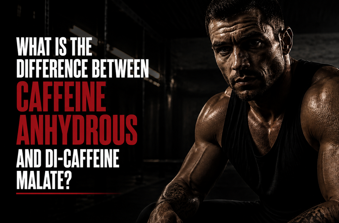 a man in a gym setting with text about caffeine types