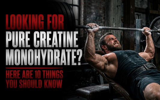 a man bench-pressing next to text about Creatine Monohydrate