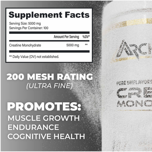 Supplement container with label showing supplement facts and promotional text.